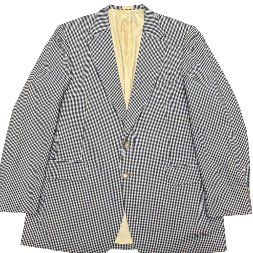 Orvis Sport Coat Mens 46L Blue Gingham Check Blazer Vintage Made in USA Cotton